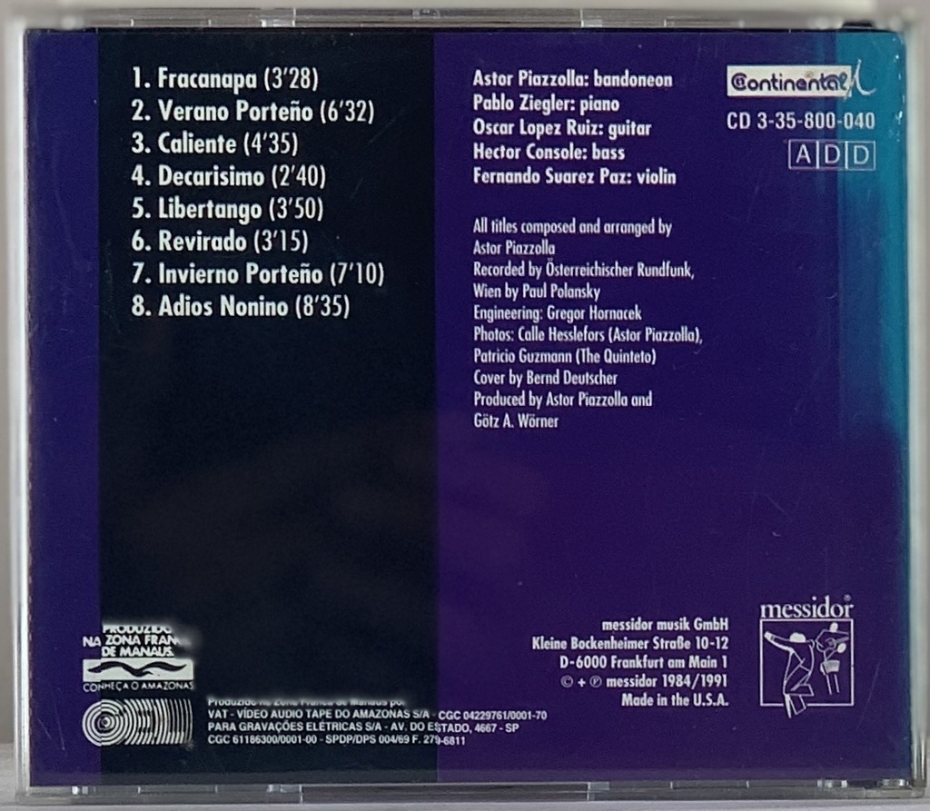 Astor Piazzolla Y Su Quinteto Tango Nuevo - The Vienna Concert (VD usado)